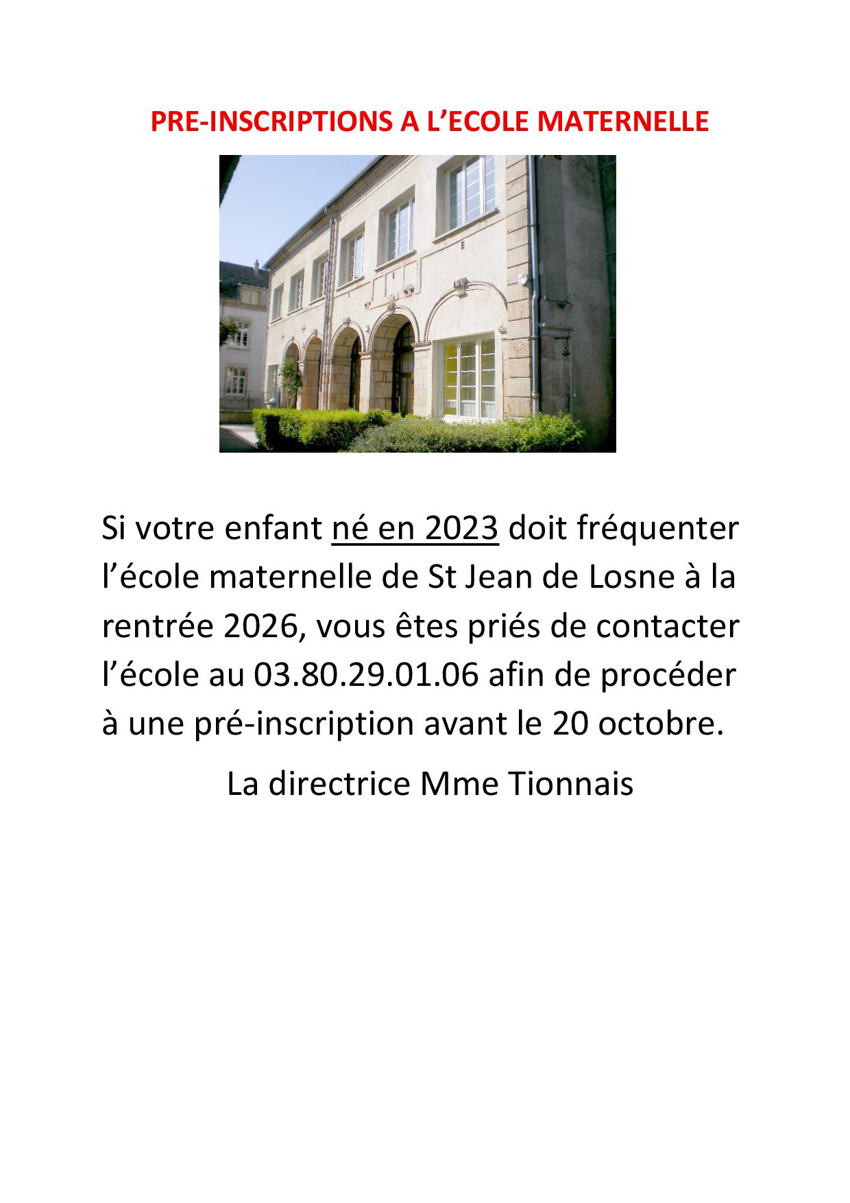 Pré-inscriptions école maternelle