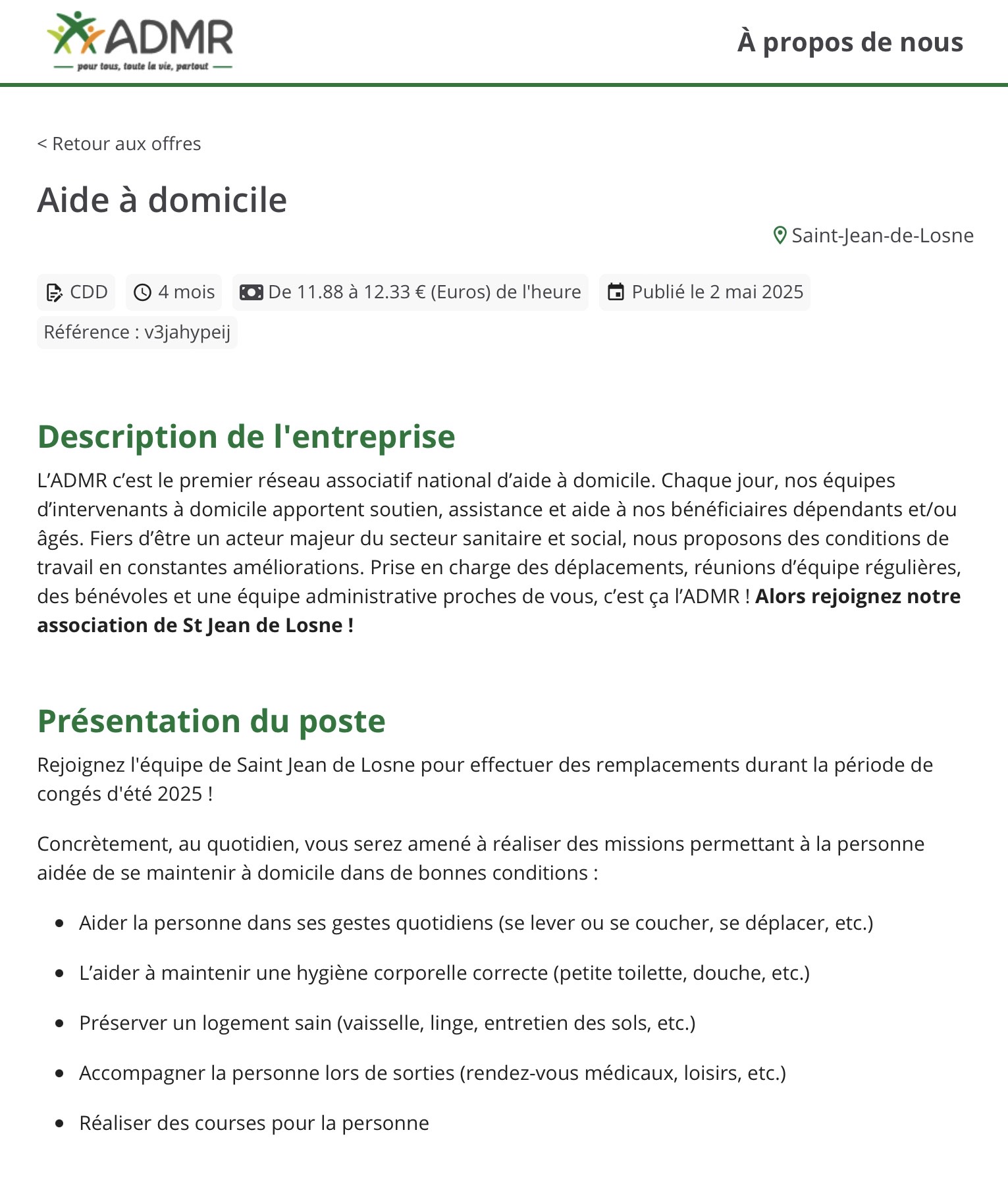 Offre d'emploi de l'ADMR