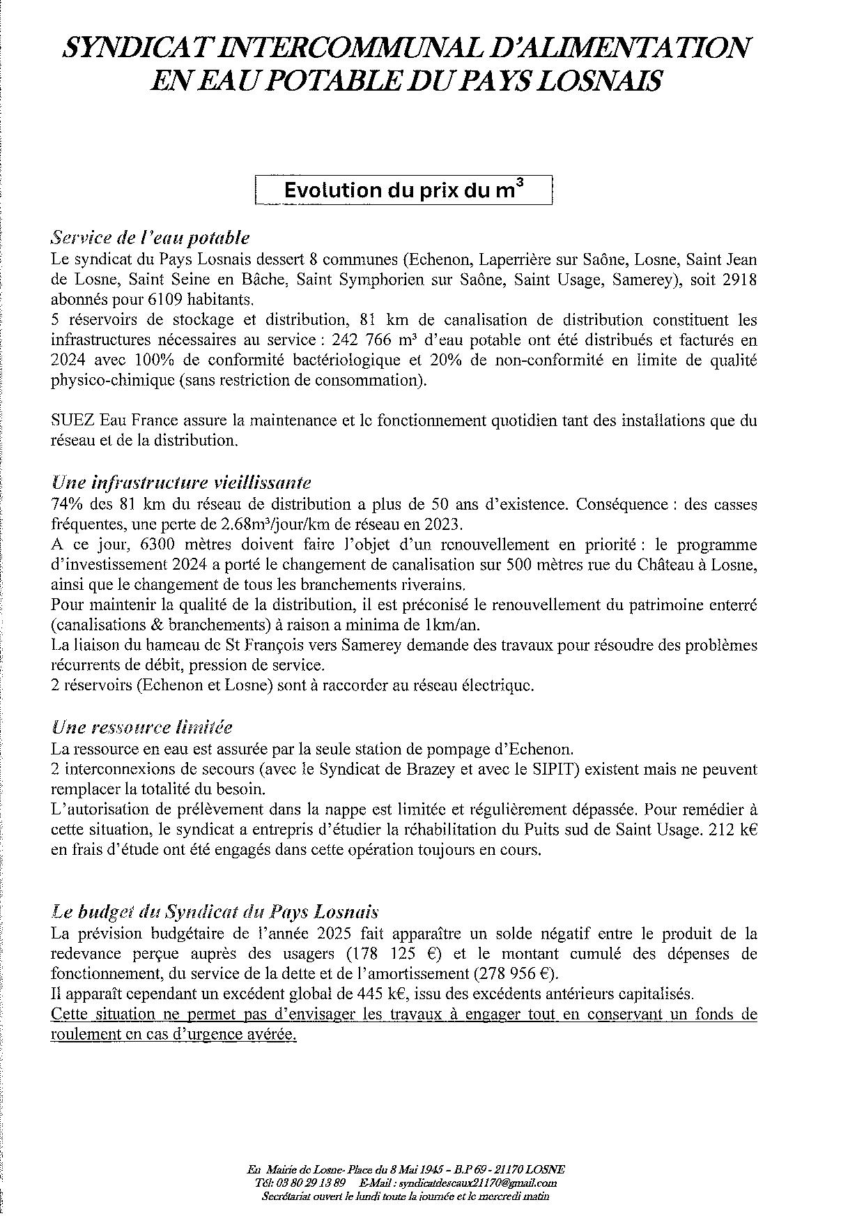 Evolution du prix de l'eau